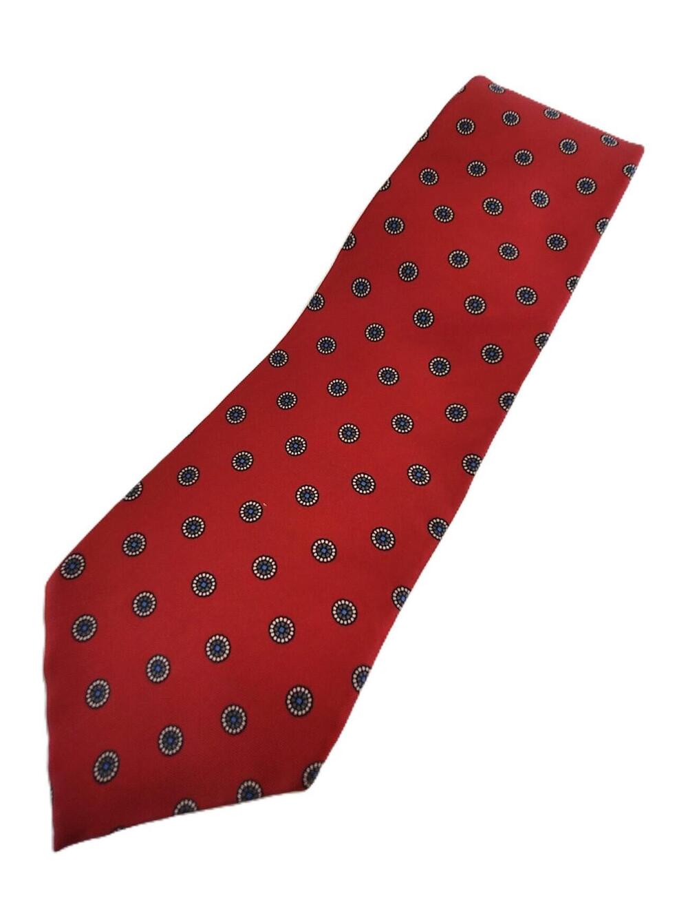 Golden House Custom Cravats Red Necktie Blue Medallion Print Tie